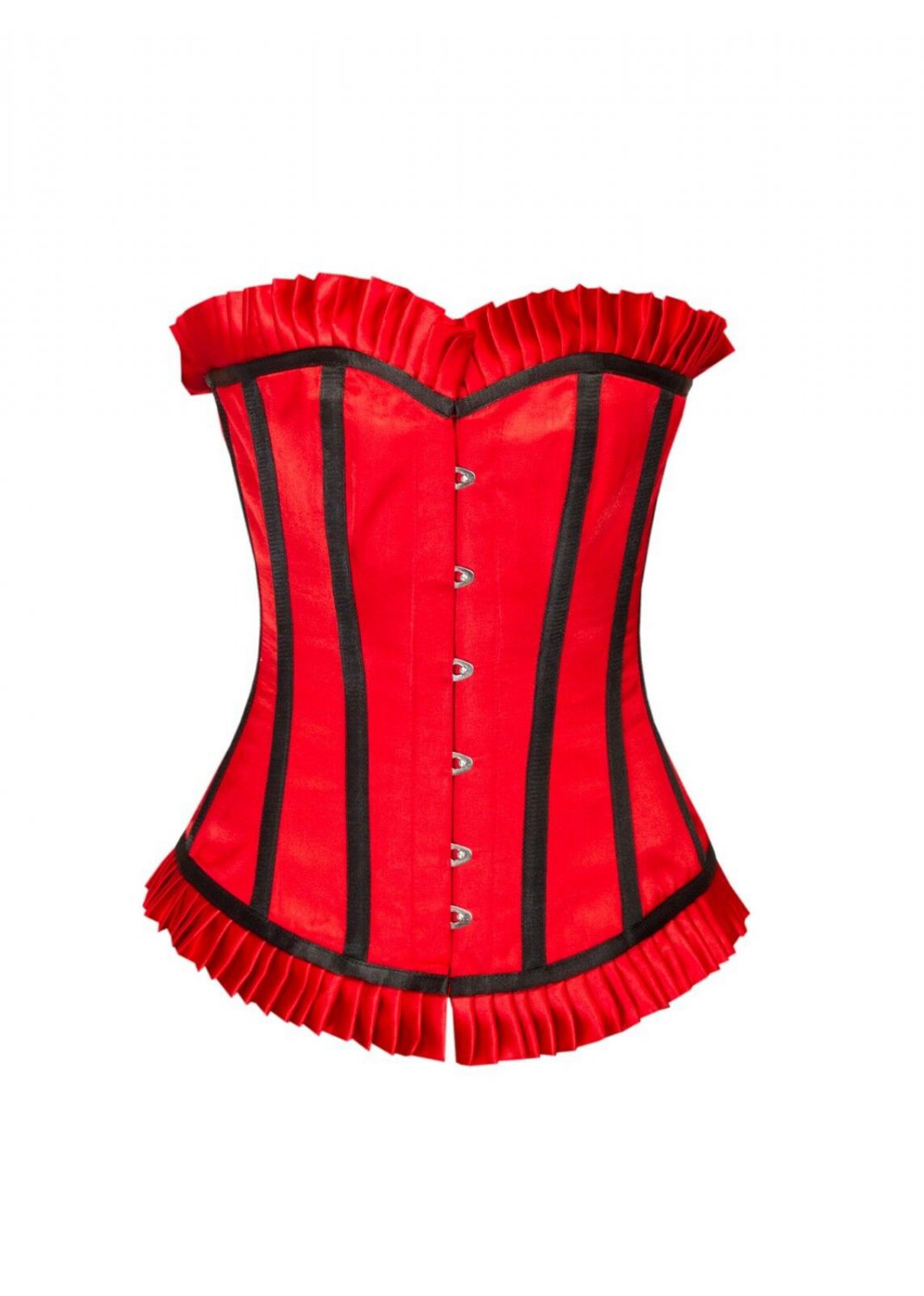 Gothic Red Black Trim Satin Burlesque Bustier Costume Overbust PLUS SIZE Corset