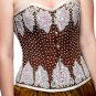 Brown Satin Hand Work Sequins Costume Overbust PLUS SIZE Corset Waist Cincher