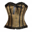Olive Green Satin Black Lace Retro Burlesque Overbust PLUS SIZE Corset Costume