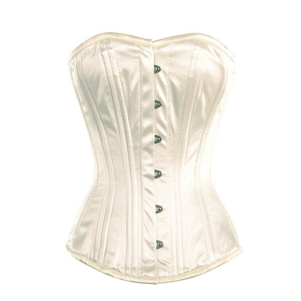 Ivory Satin Double Bone Goth Burlesque Overbust PLUS SIZE Corset Waist Training