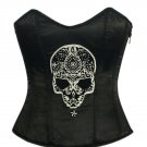 Black Satin Zipper Sequins Skull PLUS SIZE Corset For Waist Training Overbust