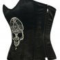 Black Satin Zipper Sequins Skull PLUS SIZE Corset For Waist Training Overbust