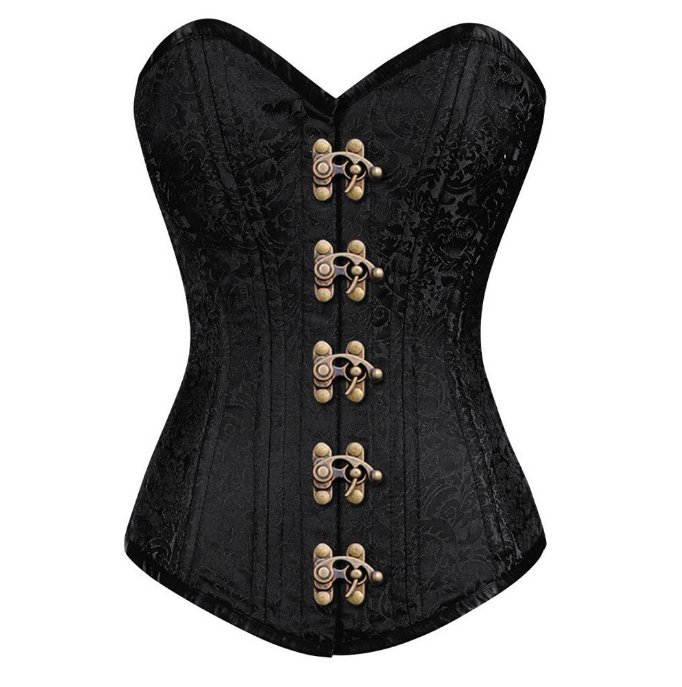 Brocade Black Steel Bone LONGLINE Gothic Antique Clasp PLUS SIZE Corset Overbust