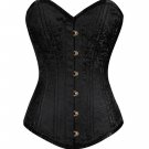 Brocade Black Steel Bone LONGLINE Busk  PLUS SIZE Corset Overbust Bustier Top