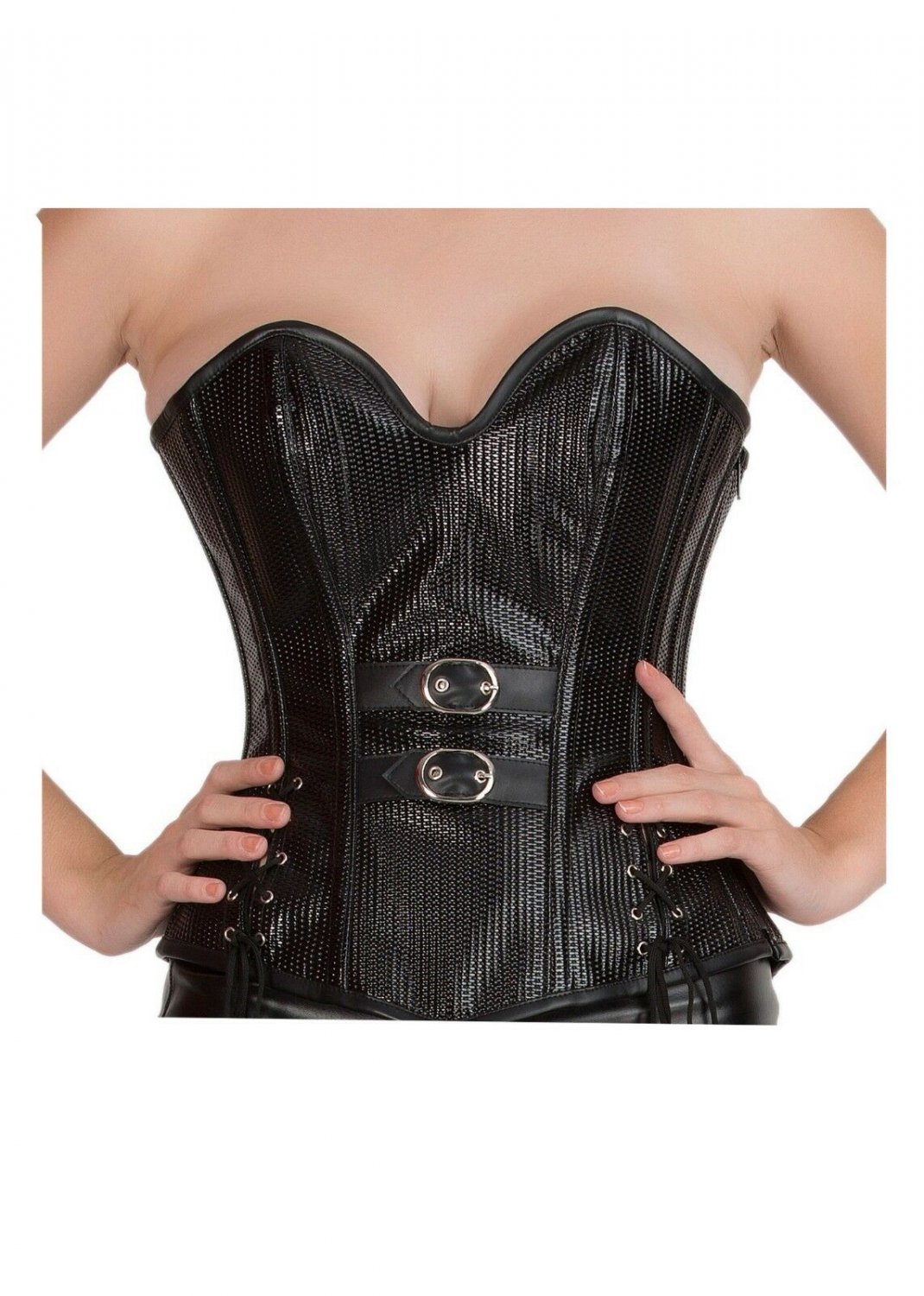 Black Rice Leather Side Zipper Steampunk Overbust PLUS SIZE Corset Costume Top