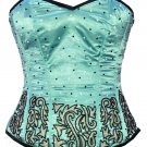 Baby Blue Zipper Satin Handmade Sequins Gothic PLUS SIZE Corset Costume Overbust