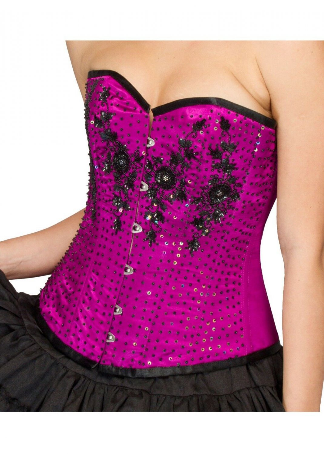 Purple Satin Overbust Black Sequin PLUS SIZE Corset Waist Training Costume Top