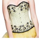 Yellow Satin Corset Black Handmade Sequins Gothic Overbust PLUS SIZE Corset Top