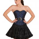 Blue Black Brocade Goth Overbust Christmas Corset Top & Tissue Tutu Skirt Dress