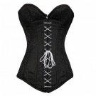 Black Brocade Goth Burlesque Bustier Front White Lace LONG PLUS SIZE corset Top