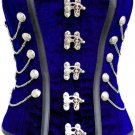 Blue Velvet Black Leather Strips Goth Overbust PLUS SIZE Corset Waist Shaper Top