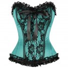 Baby Blue Satin Black Net PLUS SIZE Corset Waist Shaper Bustier Overbust Costume