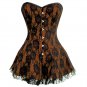 Brown Satin Black Net Goth Costume PLUS SIZE Corset Waist Trainer Overbust Dress