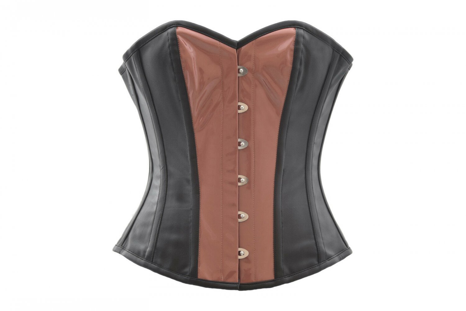Black Leather Brown PVC Goth Overbust PLUS SIZE Corset Waist Shaper Costume Top