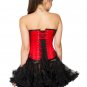 Red Satin Body Shaper Costume Overbust Bustier Black Sequin PLUS SIZE Corset Top