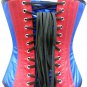 Red Blue Satin V Leather Strap Steampunk Overbust PLUS SIZE Corset Waist Trainer
