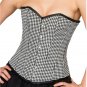 Black White Check Polyester Burlesque Christmas Overbust Corset Waist Cincher