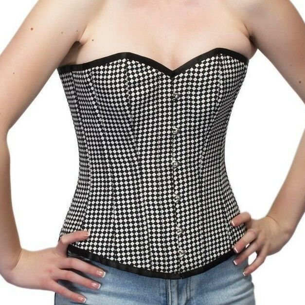 Black White Polyester Goth Burlesque Christmas Costume Party Overbust Corset Top