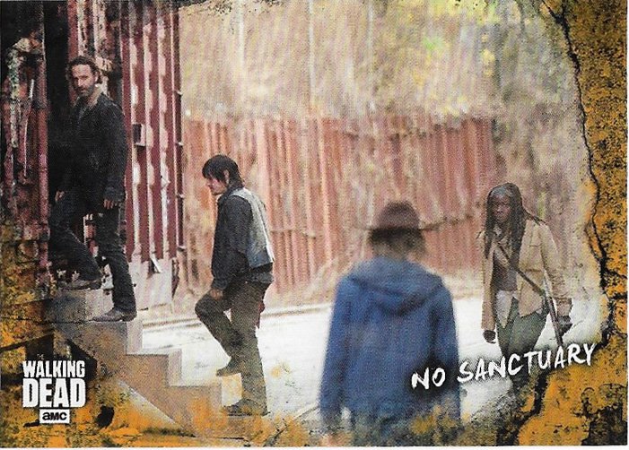 Topps The Walking Dead Road to Alexandria Rust Parallel Card #67 No Sanctuary (Rick, Carl, Daryl)