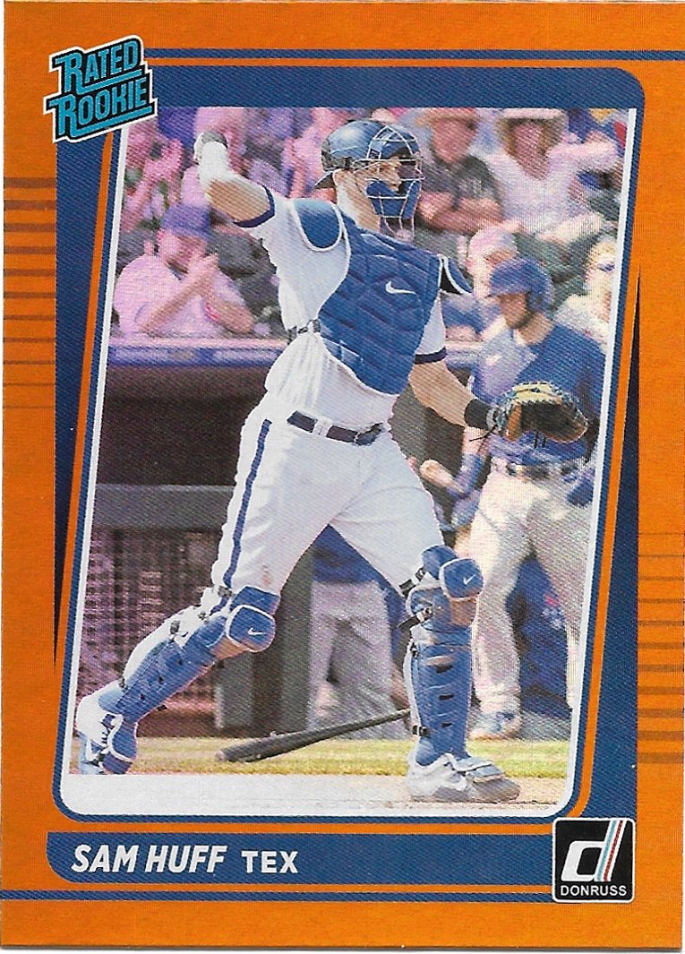 Sam Huff 2021 Donruss Rated Rookie Holo Orange #44 Texas Rangers Baseball Card