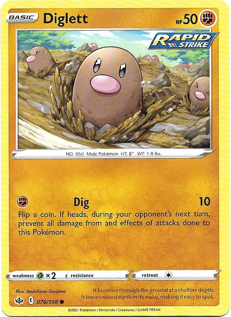 Diglett Pokemon Sword & Shield Chilling Reign Trading Card 076/198