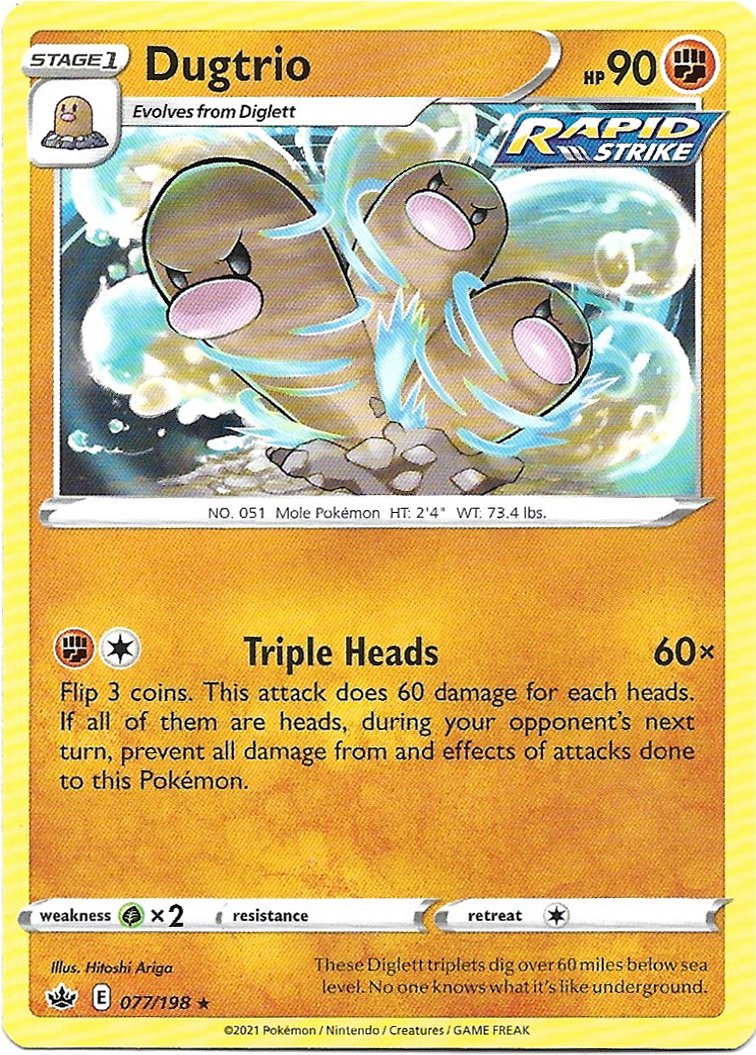 Dugtrio Pokemon Sword & Shield Chilling Reign Trading Card 077/198