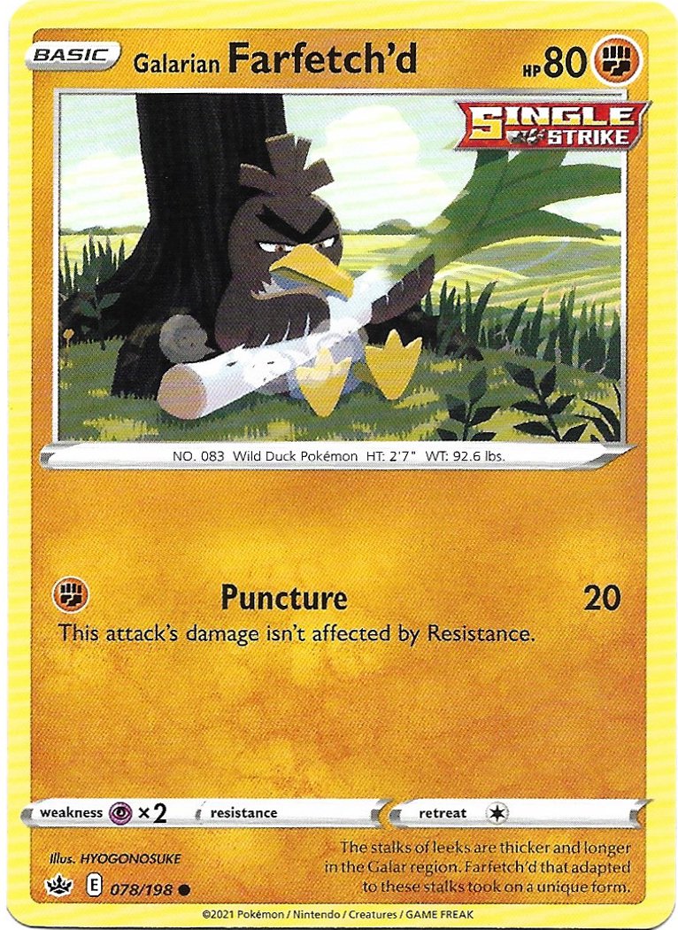 Galarian Farfetch'd Pokemon Sword & Shield Chilling Reign Trading Card 078/198