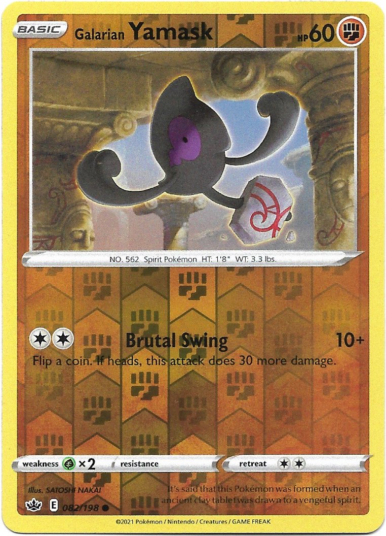Galarian Yamask Pokemon Sword & Shield Chilling Reign Reverse Foil Trading Card 082/198