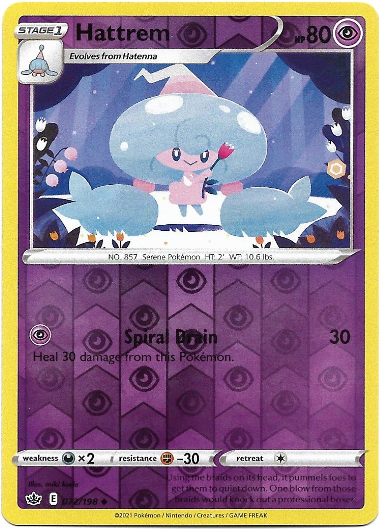 Hattrem Reverse Foil Pokemon Sword & Shield Chilling Reign Trading Card 072/198