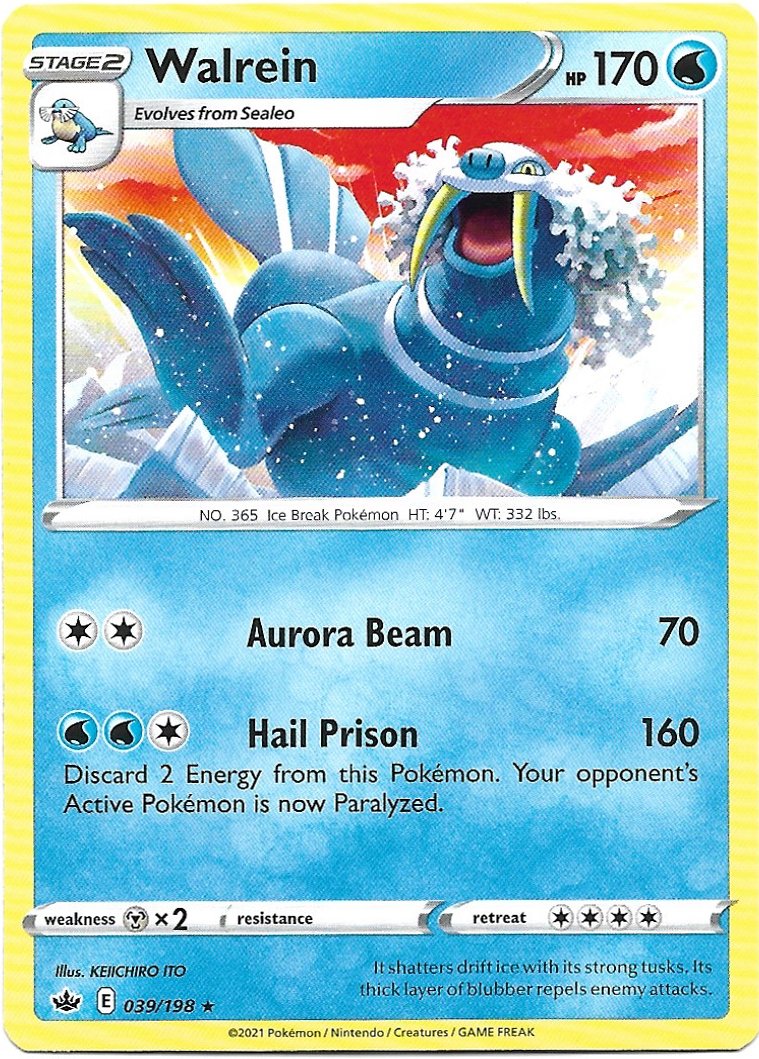 Walrein Pokemon Sword & Shield Chilling Reign Trading Card 039/198