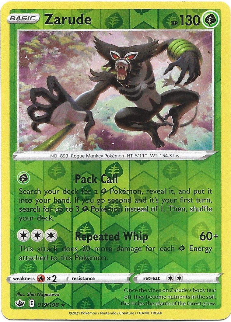 Zarude Pokemon Sword & Shield Chilling Reign Reverse Foil Trading Card 019/198