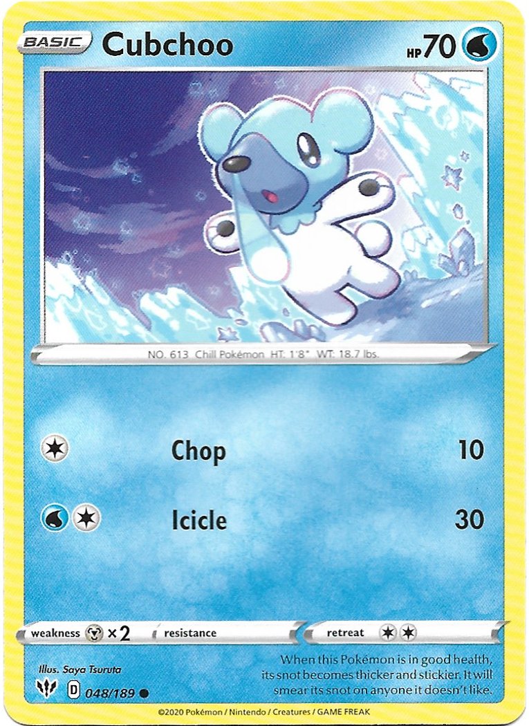 Cubchoo Pokemon Pokemon Darkness Ablaze Trading Card 048/189