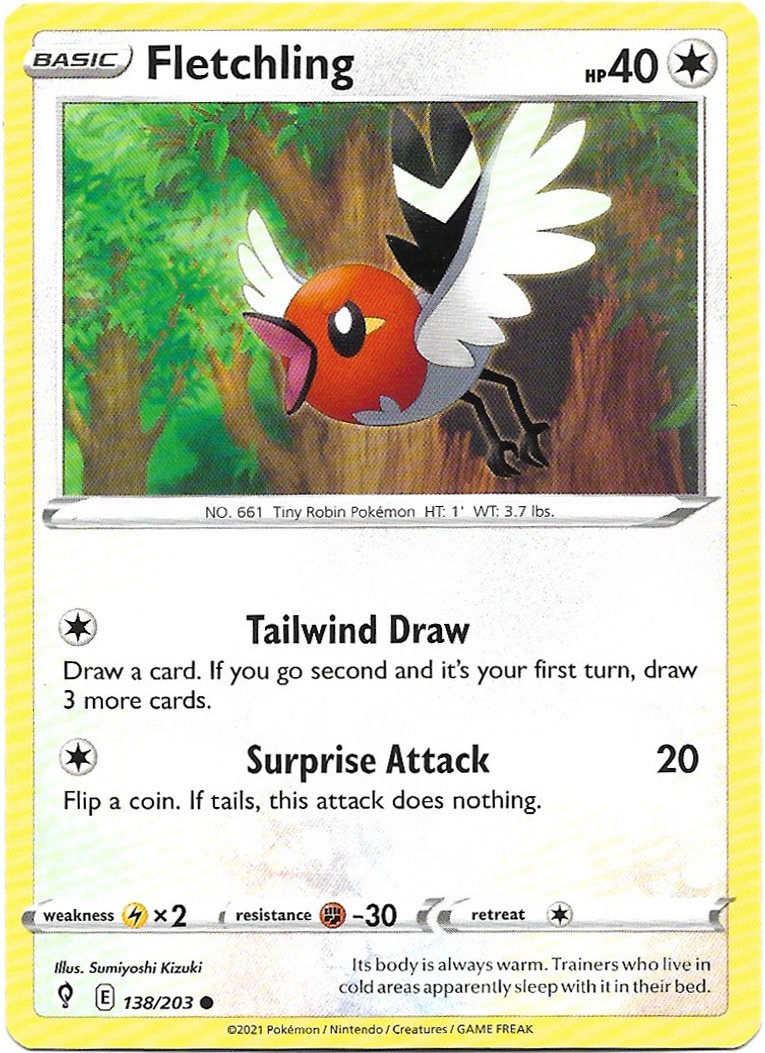 Fletchling Pokemon Evolving Skies Trading Card 138/203