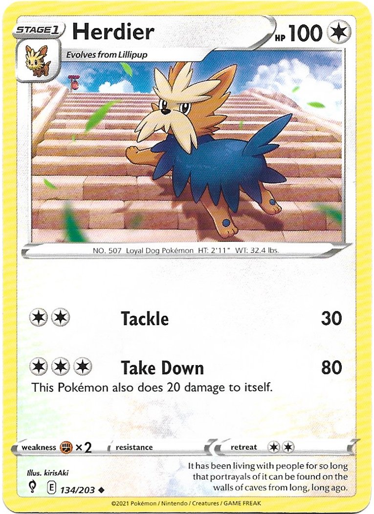 Herdier Pokemon Evolving Skies Trading Card 134/203