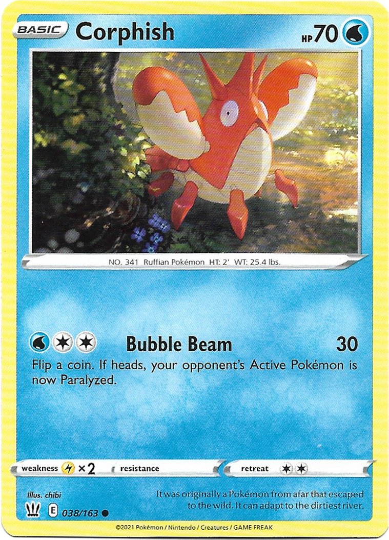 Corphish Pokemon Battle Styles Trading Card 038/163