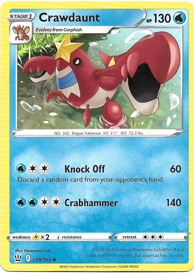 Crawdaunt Pokemon Battle Styles Trading Card 039/163