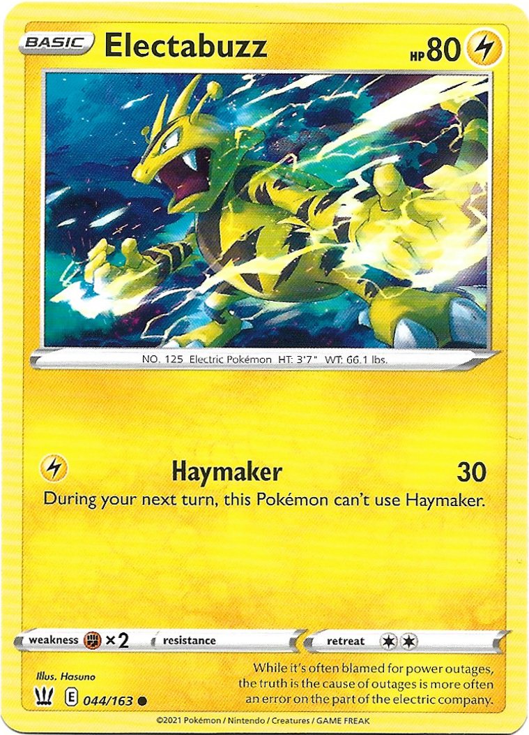 Electabuzz Pokemon Battle Styles Trading Card 044/163