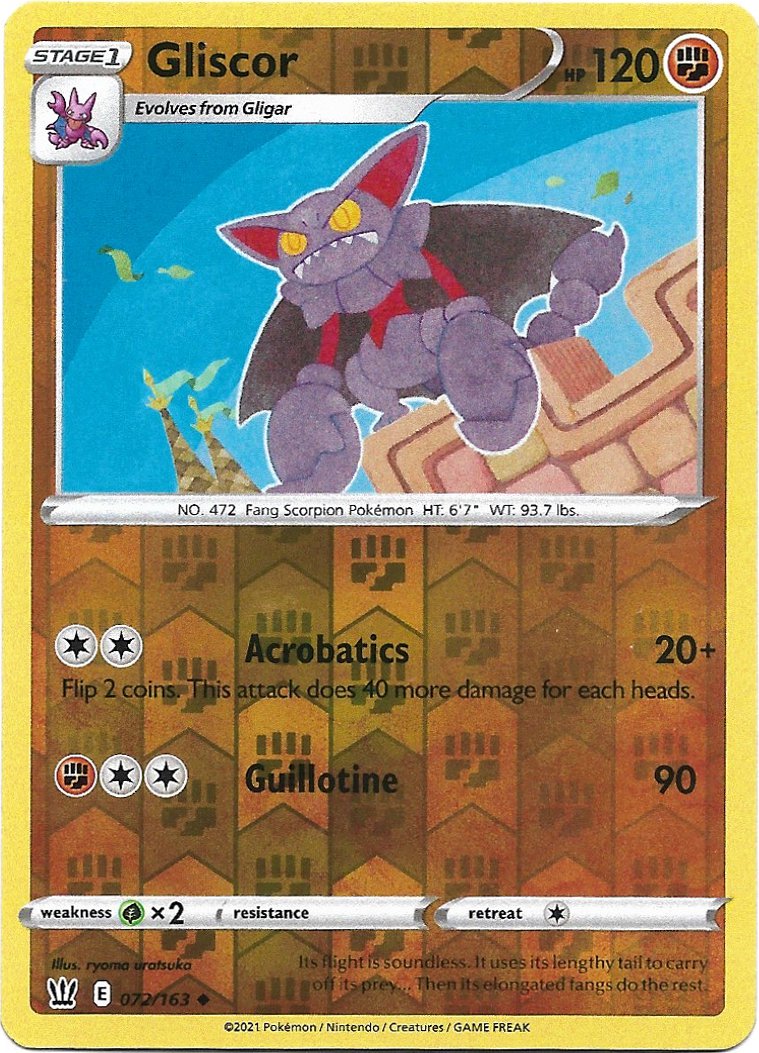 Gliscor Reverse Foil Pokemon Battle Styles Trading Card 072/163