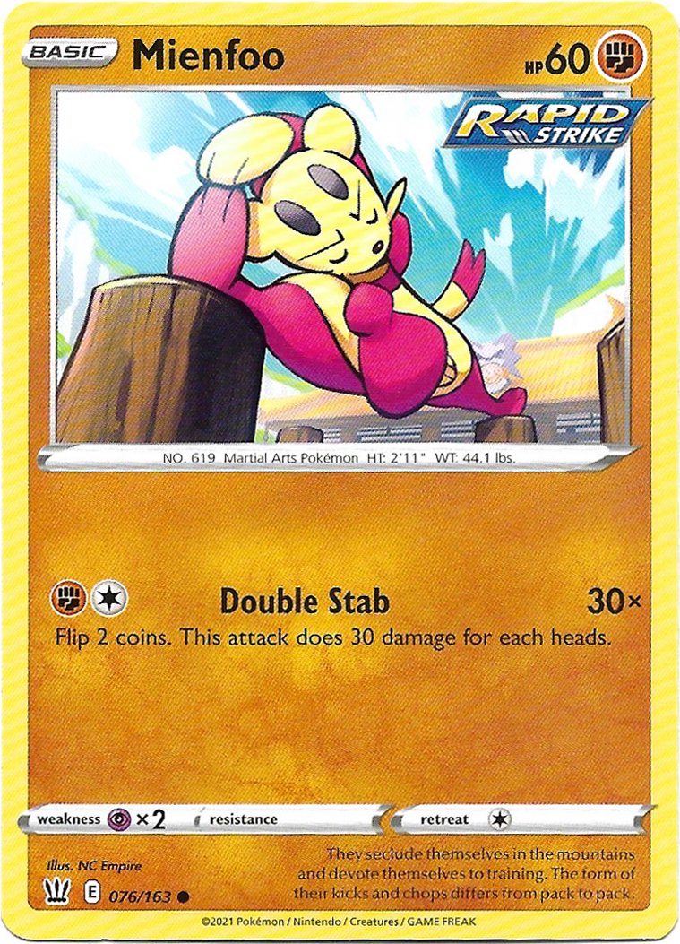 Mienfoo Pokemon Battle Styles Trading Card 076/163
