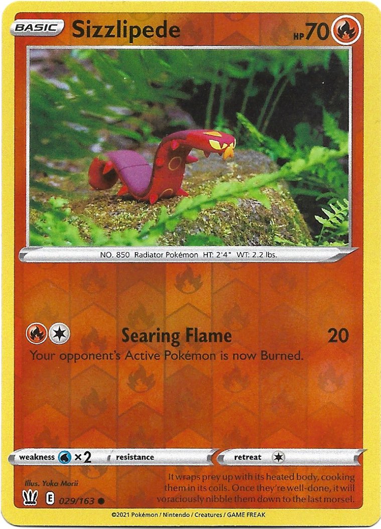 Sizzlipede Reverse Foil Pokemon Battle Styles Trading Card 029/163