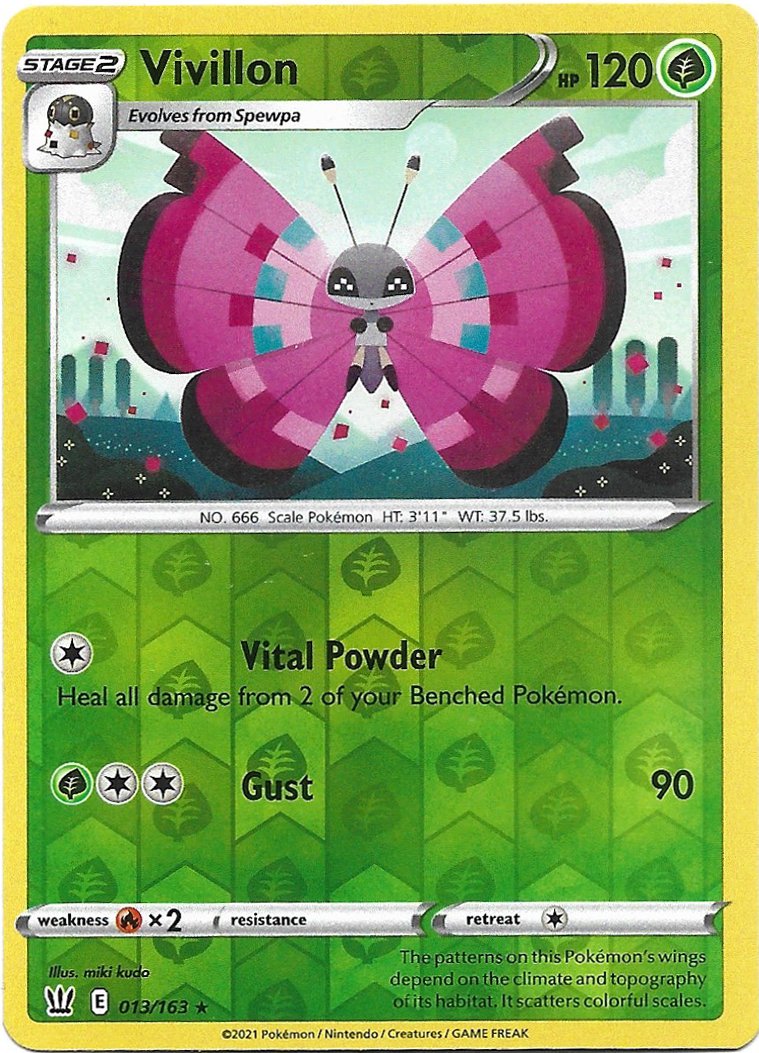 Vivillon Reverse Foil Pokemon Battle Styles Trading Card 013/163