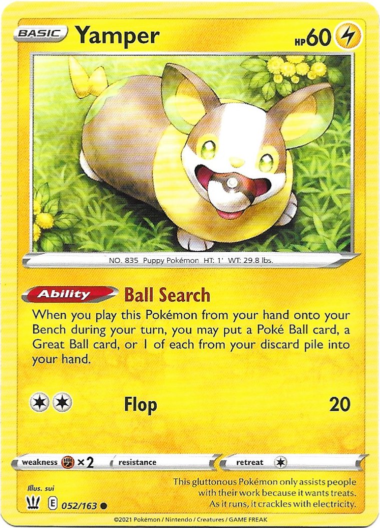 Yamper Pokemon Battle Styles Trading Card 052/163