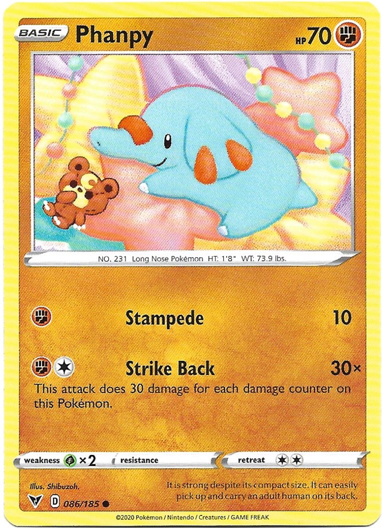 Phanphy 2020 Pokemon Sword & Shield Vivid Voltage Trading Card 086/185