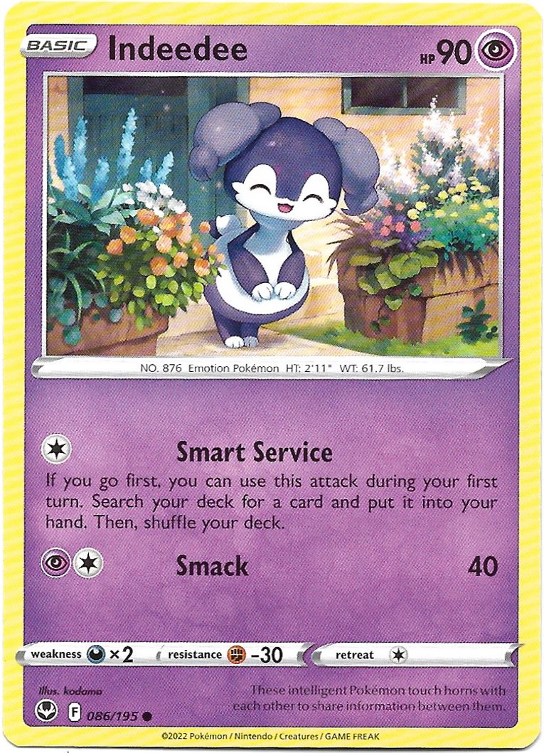 Indeedee Pokemon Silver Tempest Trading Card 086/195