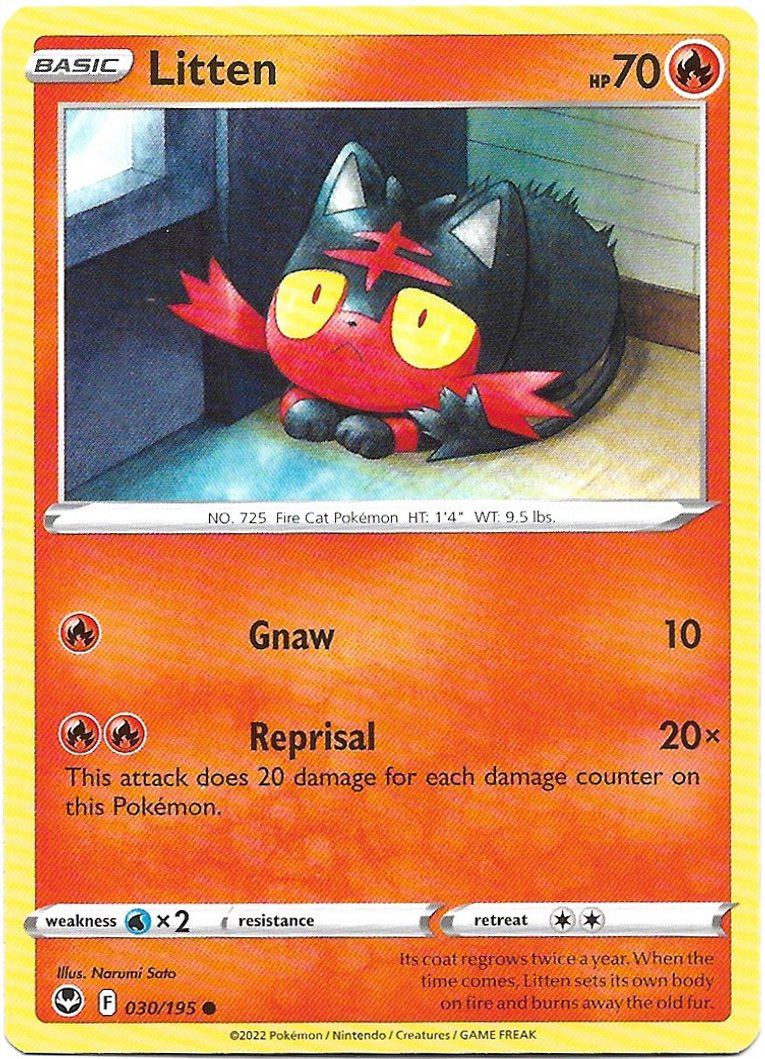 Litten Pokemon Silver Tempest Trading Card 030/195