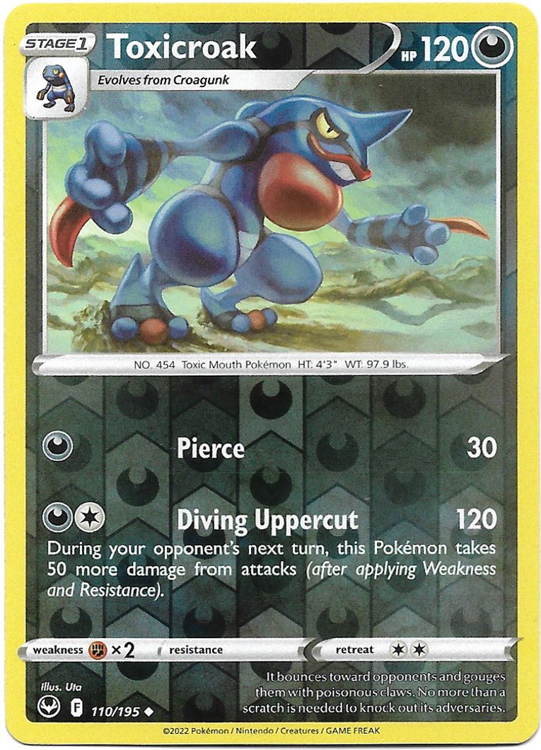 Toxicroak Reverse Foil Pokemon Silver Tempest Trading Card 110/195