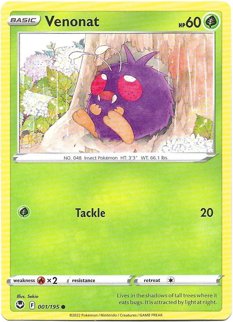 Venonat Pokemon Silver Tempest Trading Card 001/195