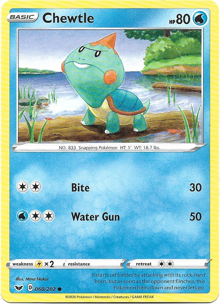 Chewtle Pokemon Shining Fates Trading Card 060/202