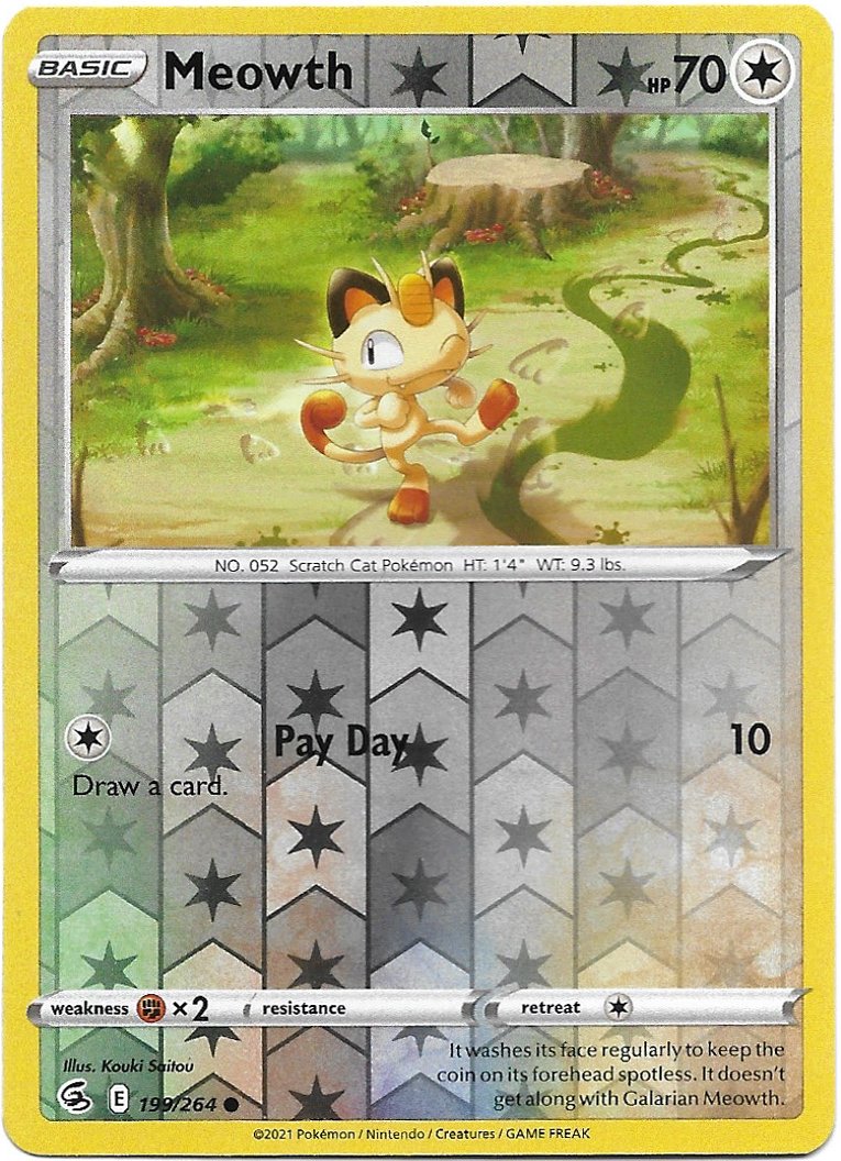 Meowth Pokemon Fusion Strike Reverse Foil Trading Card 199/264
