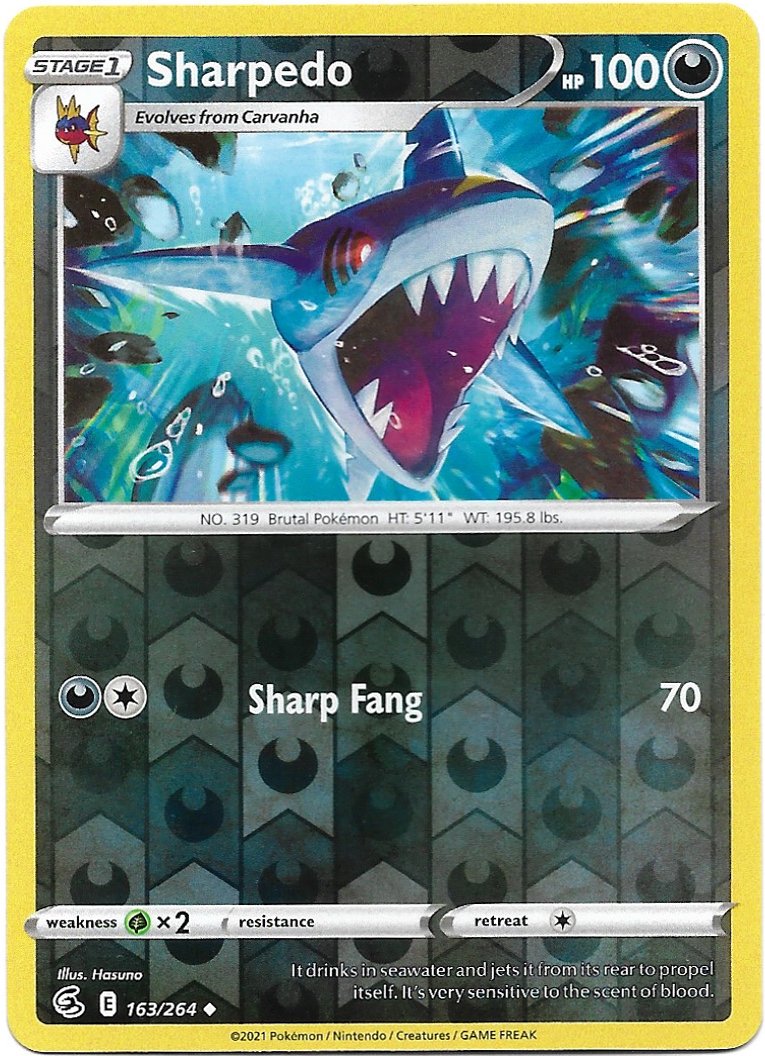 Sharpedo Pokemon Fusion Strike Reverse Foil Trading Card 163/264